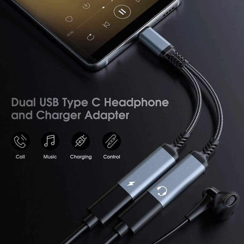 Divisor OTG 2 en 1 USB C a con - Earphone Splitter Jack reseña y precio